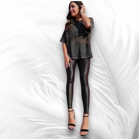 Santiny Women’s High Waist Black Leggings Shiny Look Size: M - Picture 1 of 7